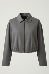 Essential Cropped Harrington Jacket — Grey
