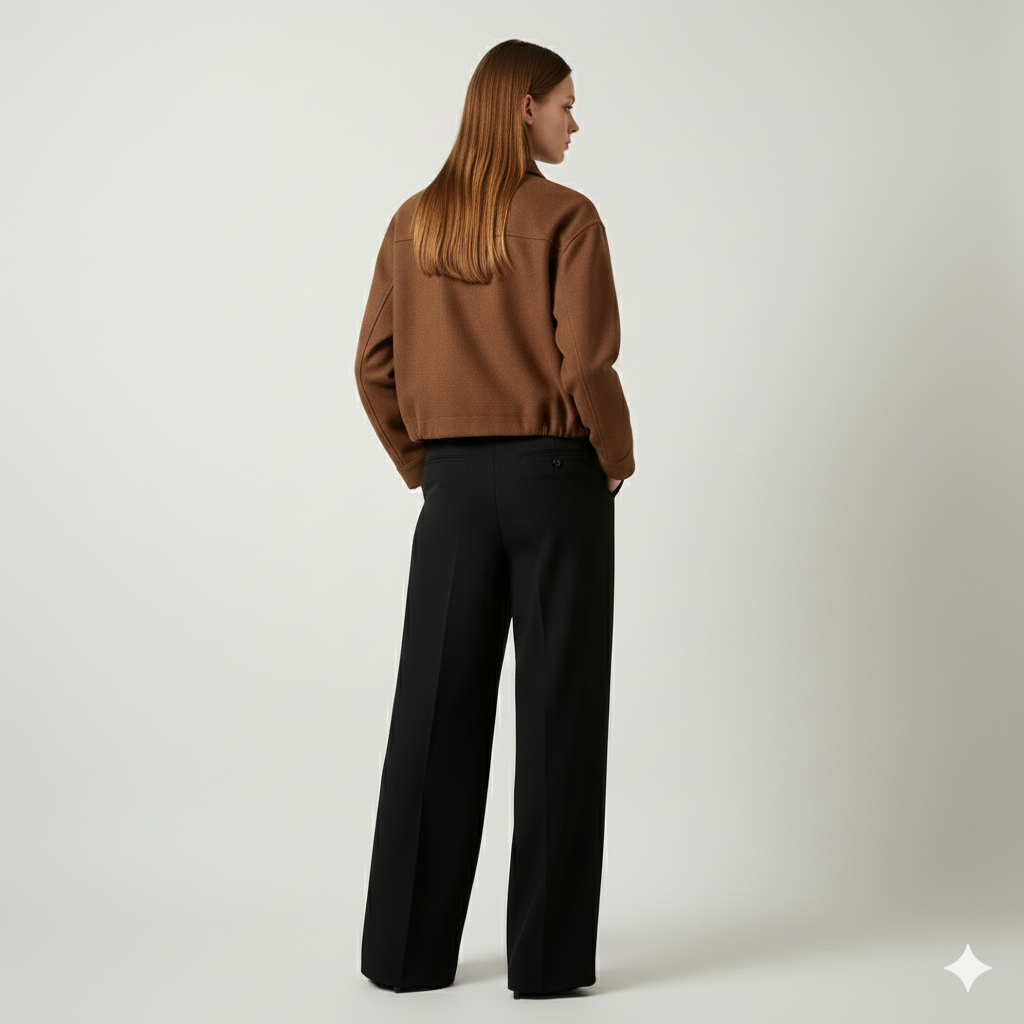 Women's Brown Utility Cropped Jacket - Structured Bomber with Pockets