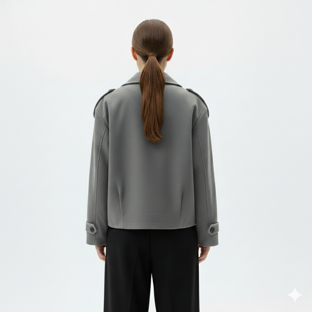 Women's Grey Utility Cropped Jacket - Structured Bomber with Pockets