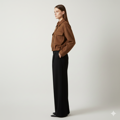 Women's Brown Utility Cropped Jacket - Structured Bomber with Pockets