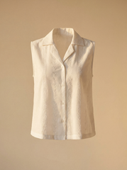 White Embroidered Sleeveless Camp Collar Co-ord Set — Top & Wide-Leg Pants