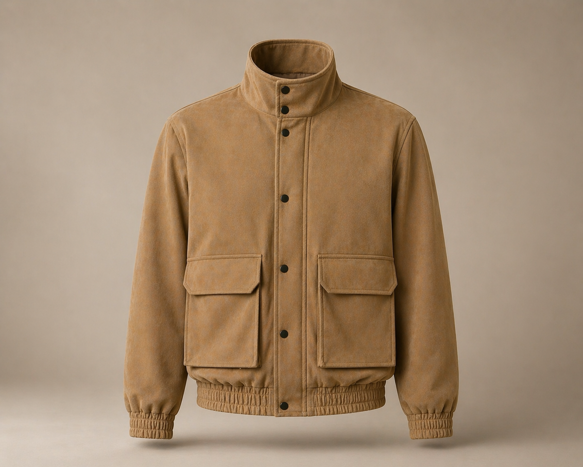 Men's Suede-Touch Bomber Co-Ord Set — Camel