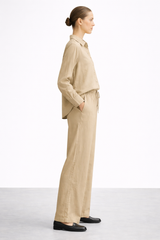Gazzelle Sand Linen Co-ord Set — Long-Sleeve Shirt & Wide-Leg Trousers | طقم منسق محتشم الإمارات
