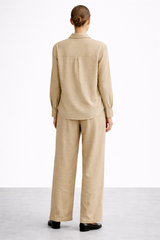 Gazzelle Sand Linen Co-ord Set — Long-Sleeve Shirt & Wide-Leg Trousers | طقم منسق محتشم الإمارات