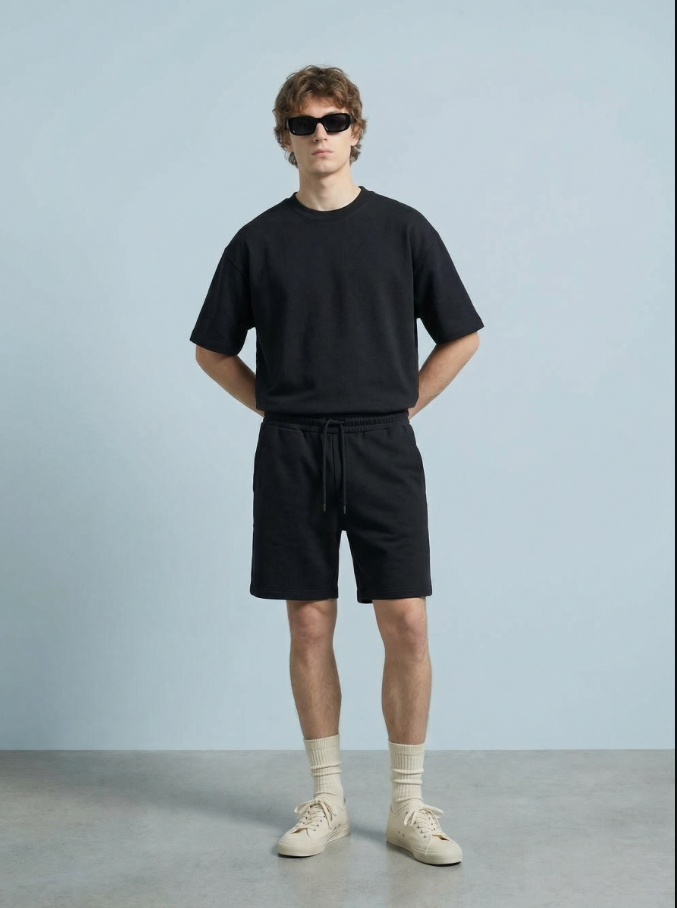 Blackstone Black Co-ord Set — Relaxed Short-Sleeve Top & Cargo Shorts