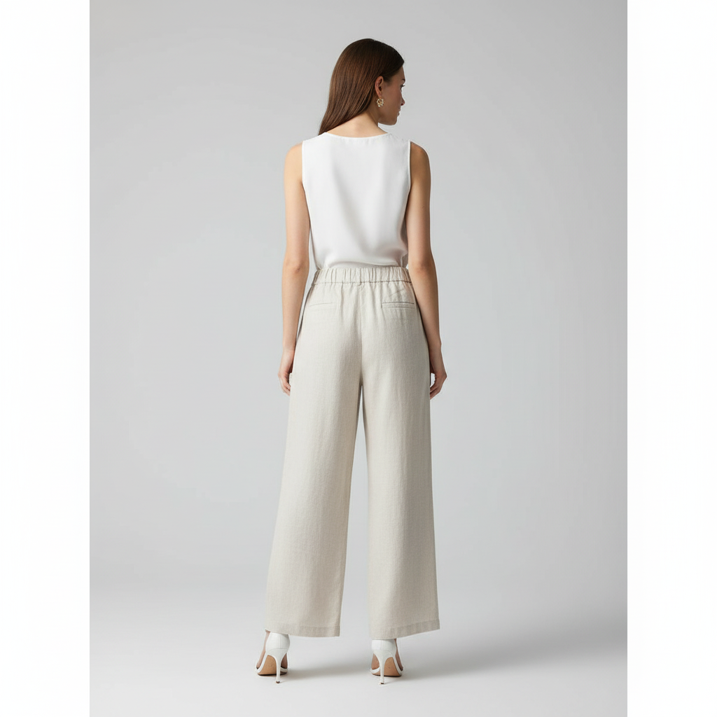 LINEN BLEND WIDE-LEG TROUSERS