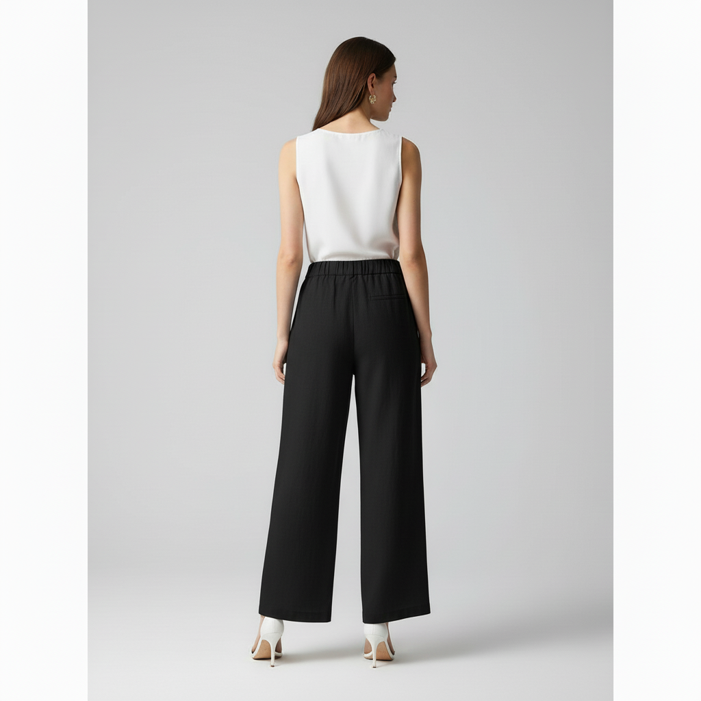 LINEN BLEND WIDE-LEG TROUSERS