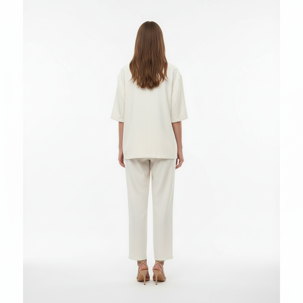 Relaxed Fit Double-Breasted Jacket with Culottes — White