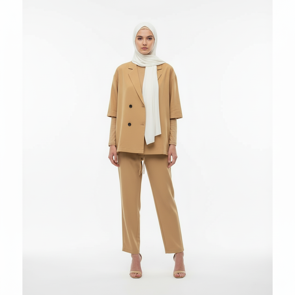 RELAXED FIT DOUBLE-BREASTED JACKET WITH CULOTTES
