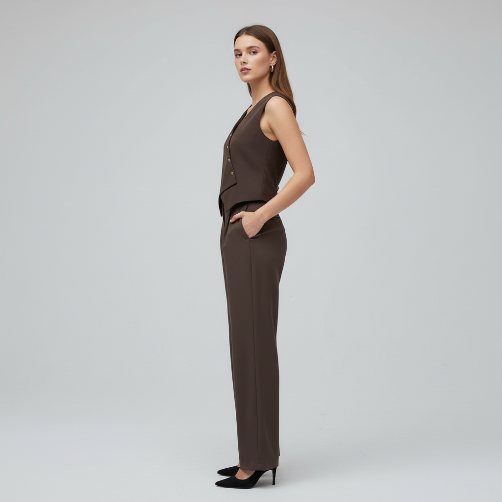 THE COORDINATING WAISTCOAT AND WIDE-LEG TROUSERS