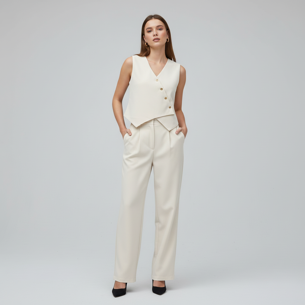 THE COORDINATING WAISTCOAT AND WIDE-LEG TROUSERS
