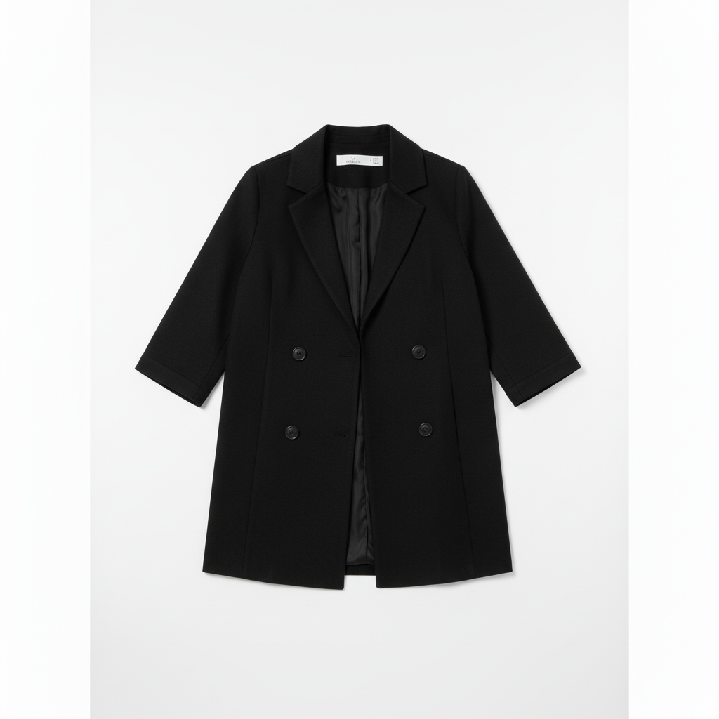 Relaxed Fit Double-Breasted Jacket with Culottes — Black