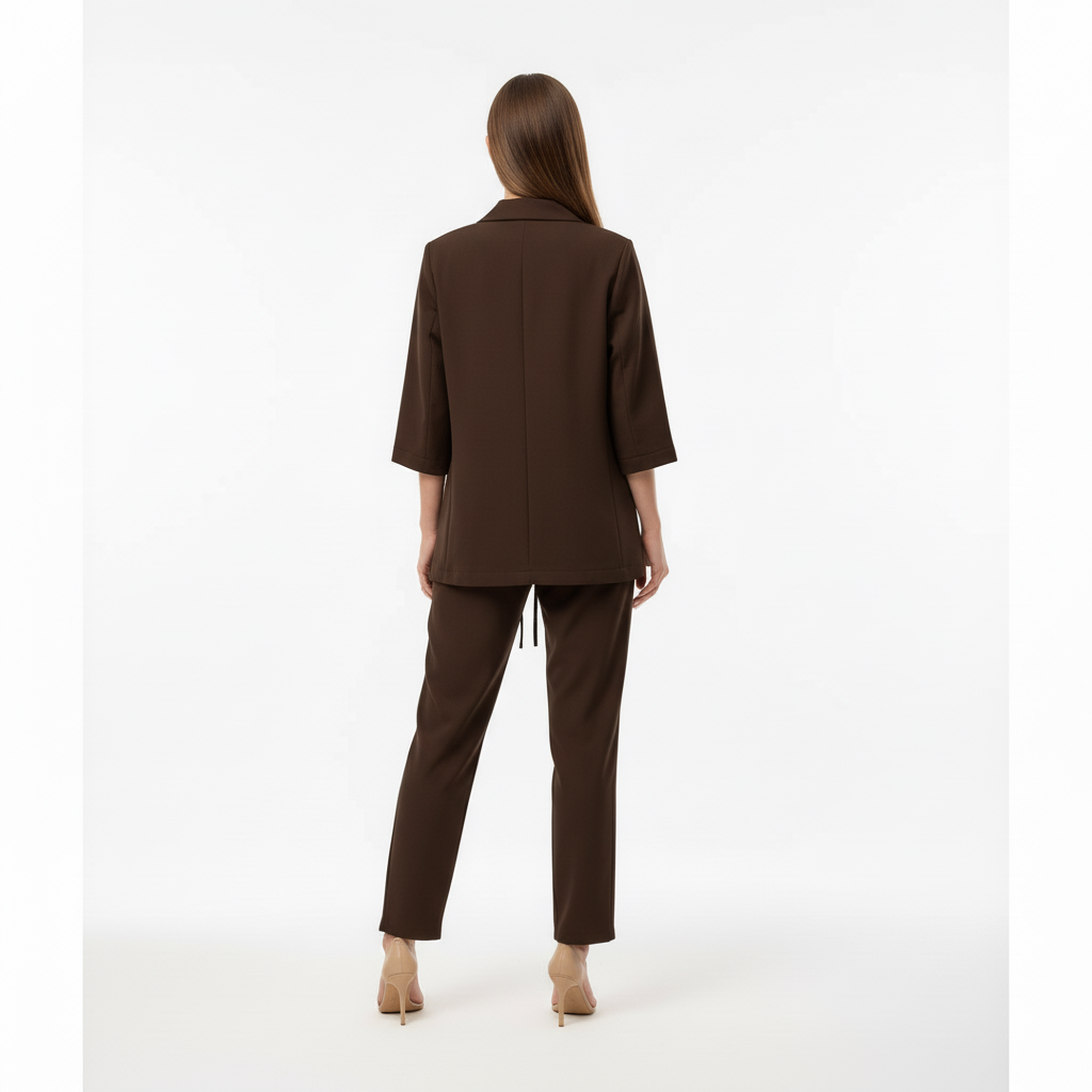 Relaxed Fit Double-Breasted Jacket with Culottes — Dark Brown