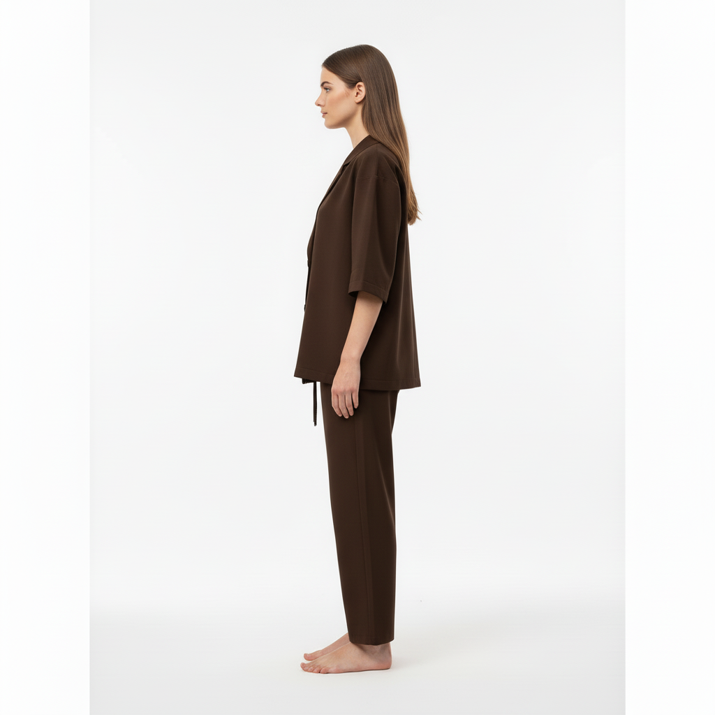 Relaxed Fit Double-Breasted Jacket with Culottes — Dark Brown