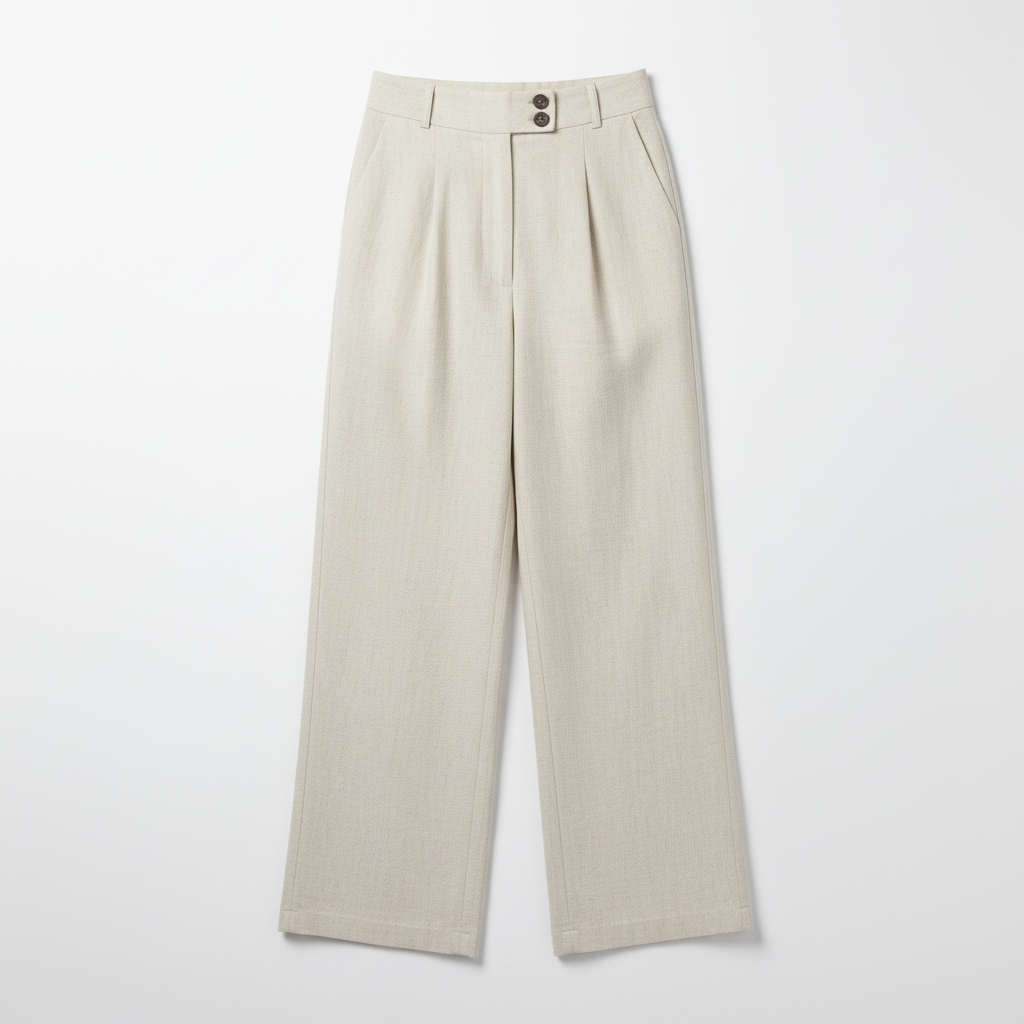Linen Blend Wide-Leg Trousers — Beige