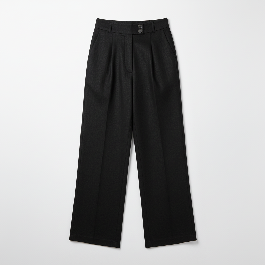 Linen Blend Wide-Leg Trousers — Black