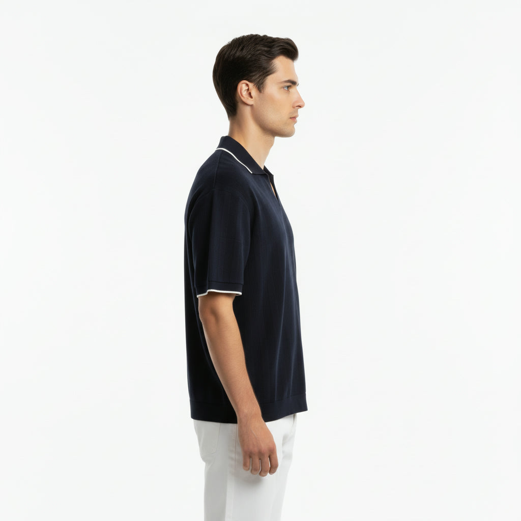 The Dark Navy Knitted Polo