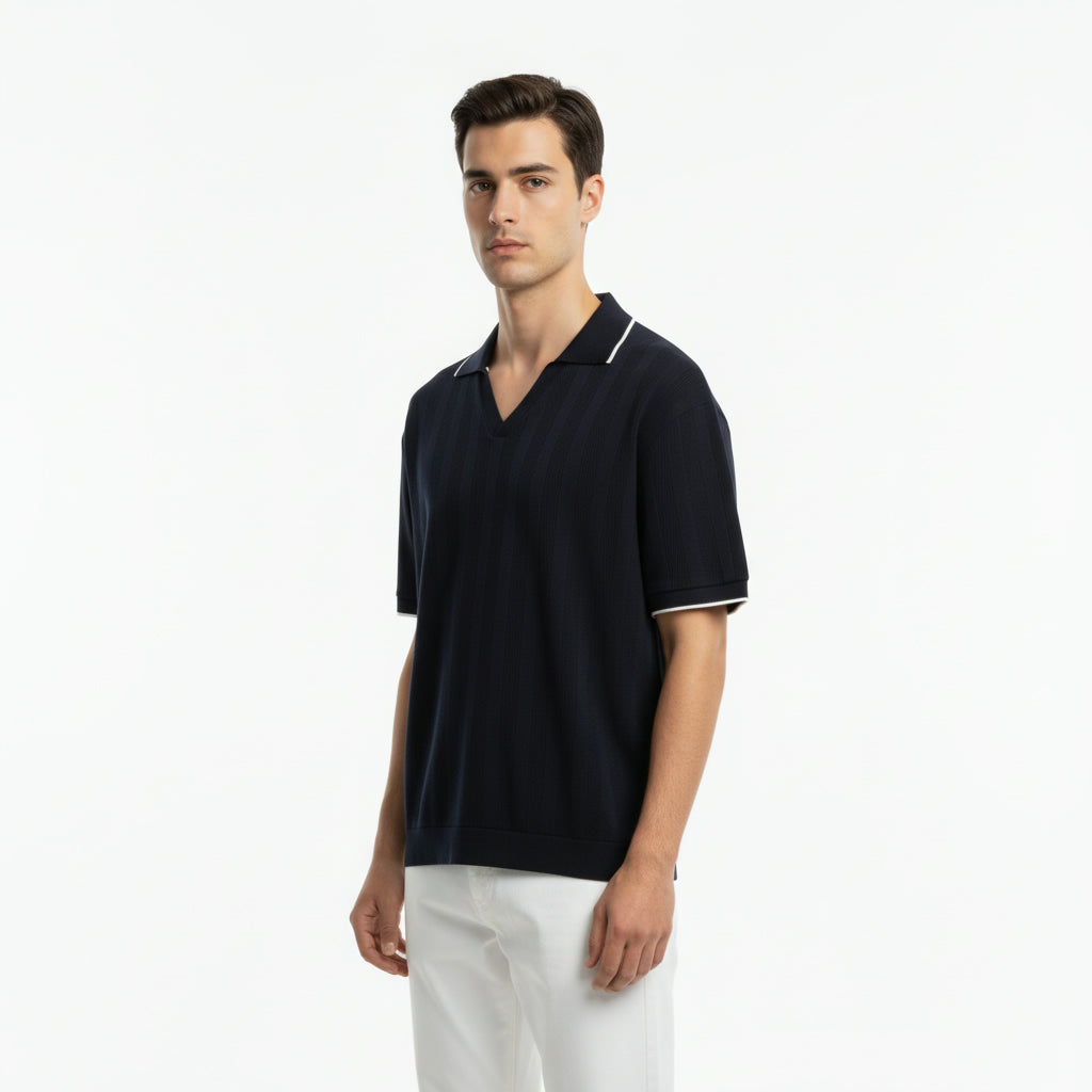 The Dark Navy Knitted Polo