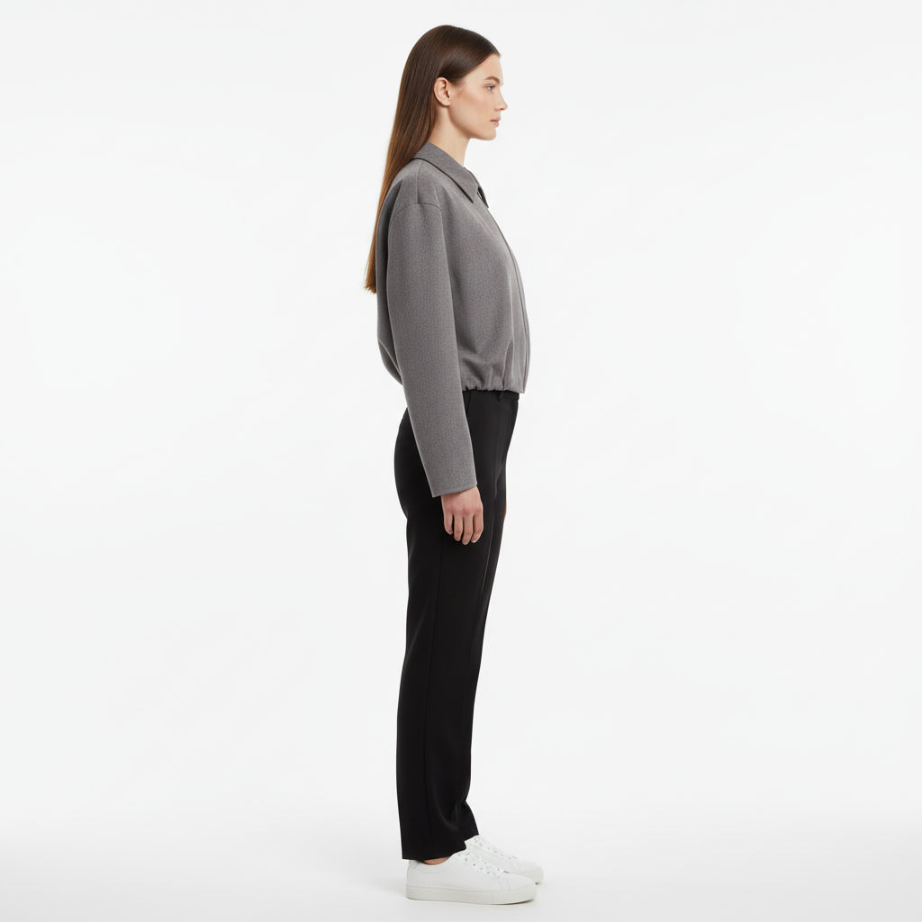 Essential Cropped Harrington Jacket — Grey
