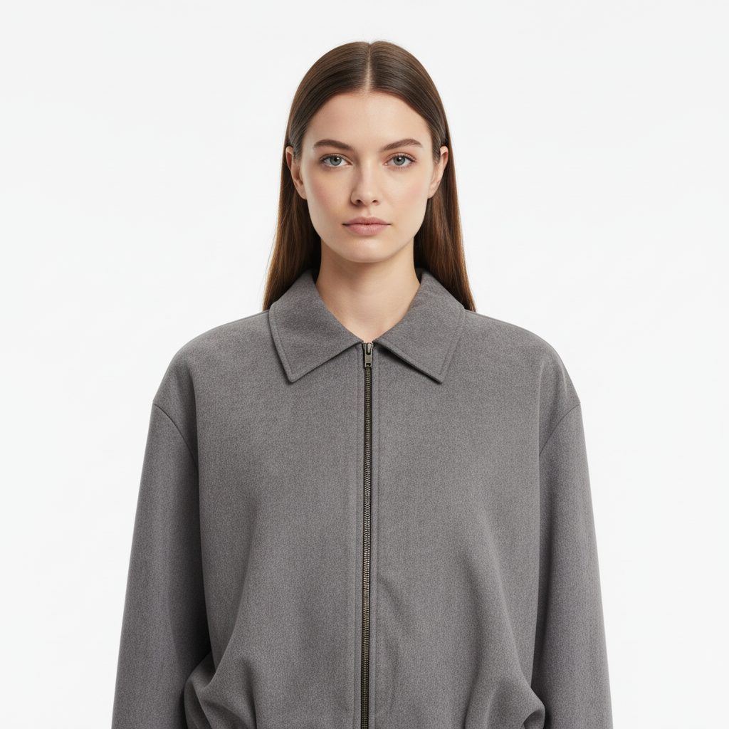 Essential Cropped Harrington Jacket — Grey