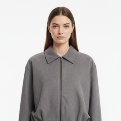 Essential Cropped Harrington Jacket — Grey
