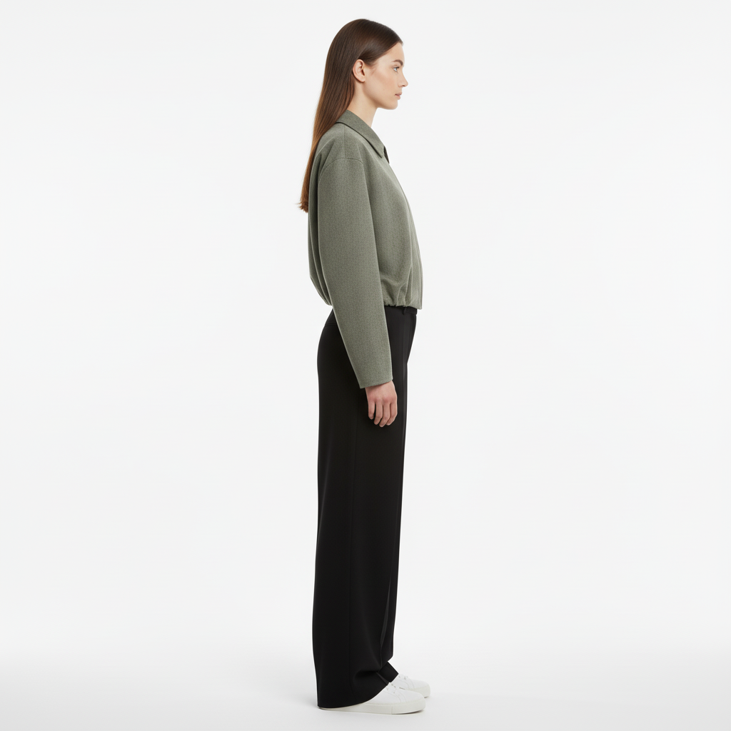 Essential Cropped Harrington Jacket — Olive Green