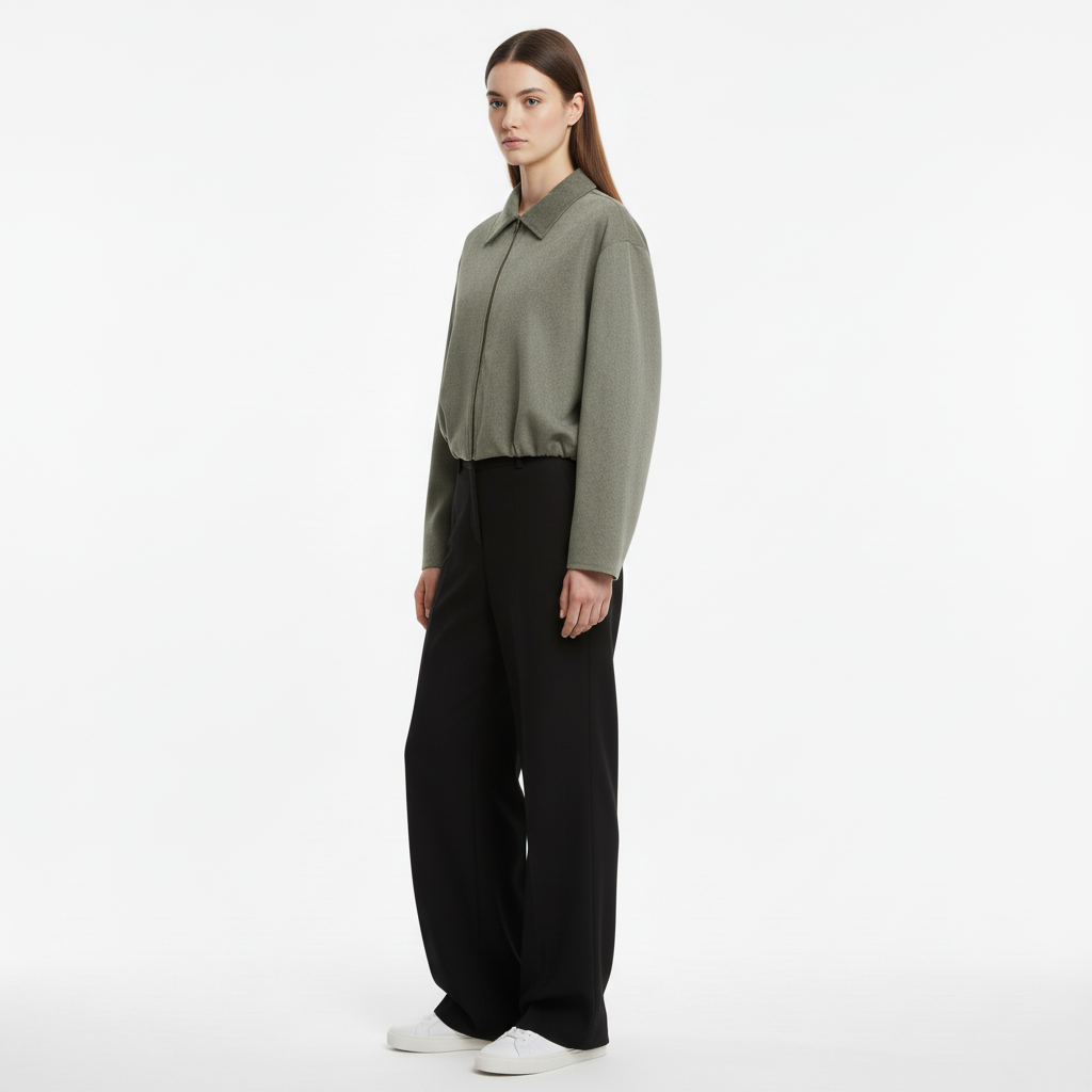 Essential Cropped Harrington Jacket — Olive Green