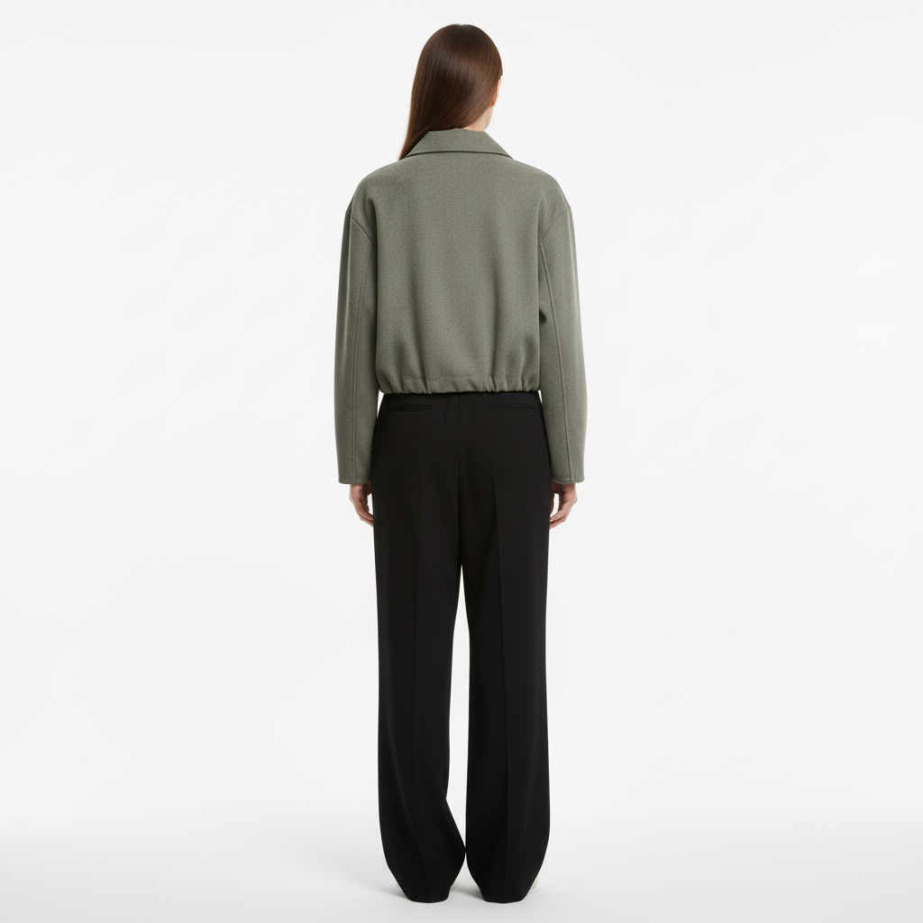 Essential Cropped Harrington Jacket — Olive Green