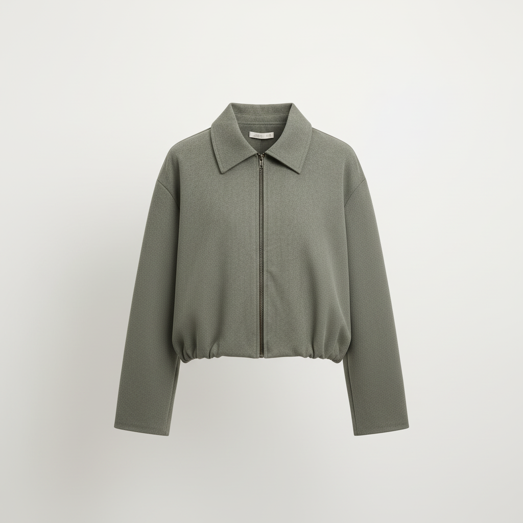 Essential Cropped Harrington Jacket — Olive Green