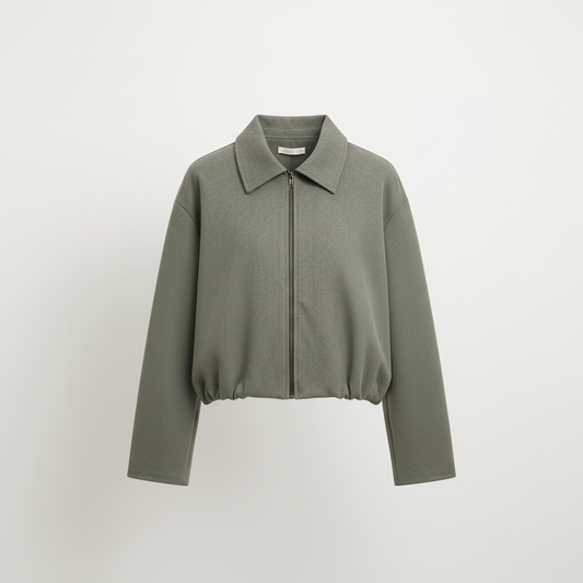 Essential Cropped Harrington Jacket — Olive Green