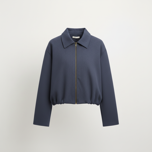 Essential Cropped Harrington Jacket — Navy Blue