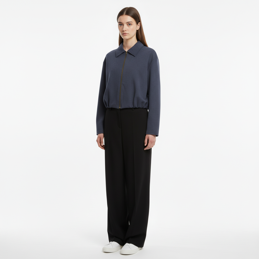 Essential Cropped Harrington Jacket — Navy Blue