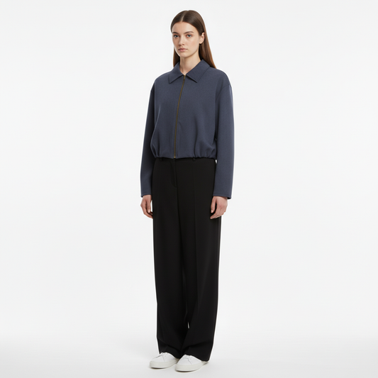 Essential Cropped Harrington Jacket — Navy Blue