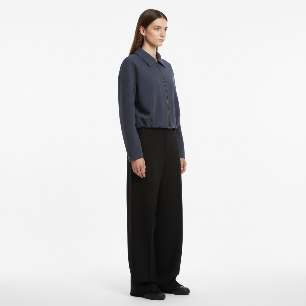 Essential Cropped Harrington Jacket — Navy Blue