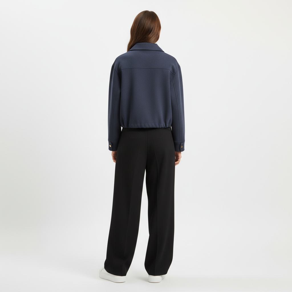 Essential Cropped Harrington Jacket — Navy Blue