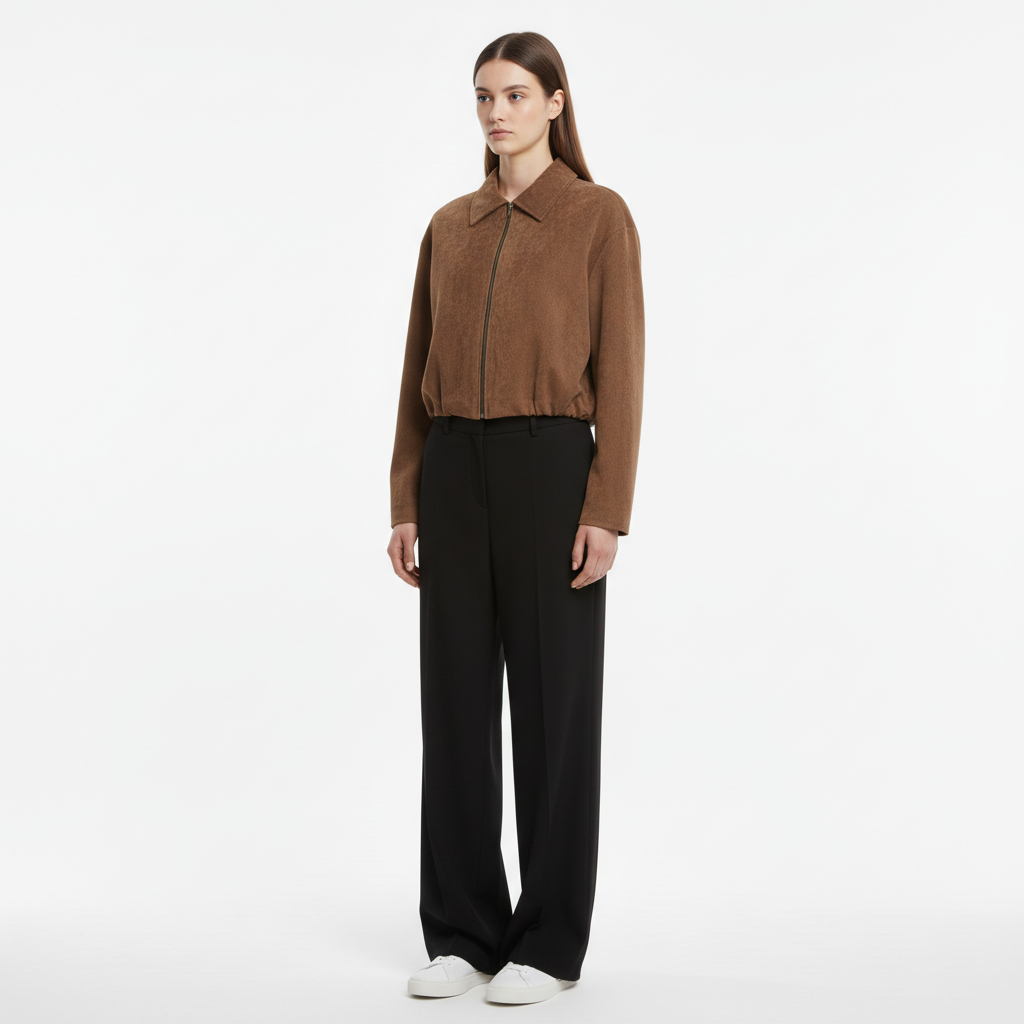 Essential Cropped Harrington Jacket — Taupe