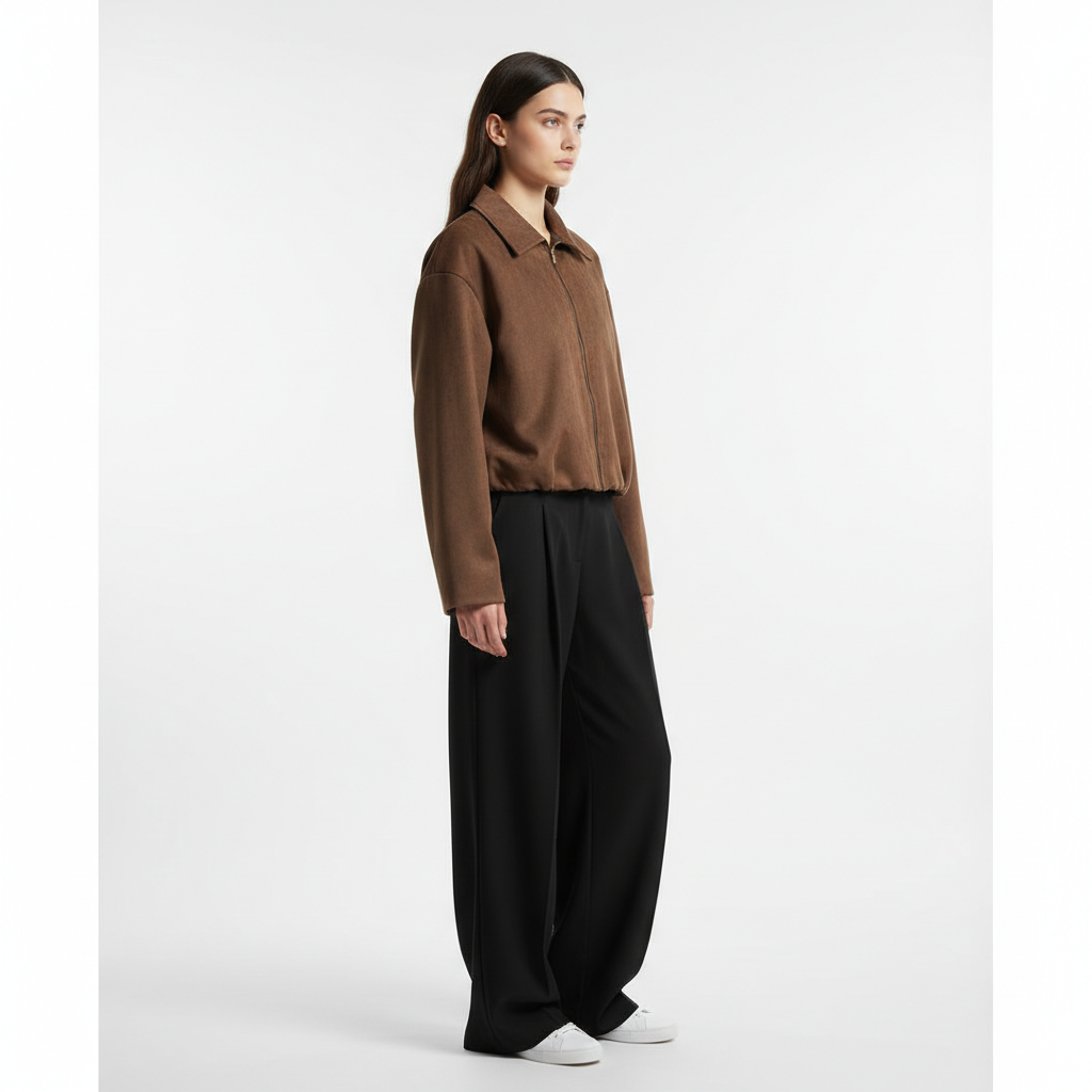 Essential Cropped Harrington Jacket — Taupe