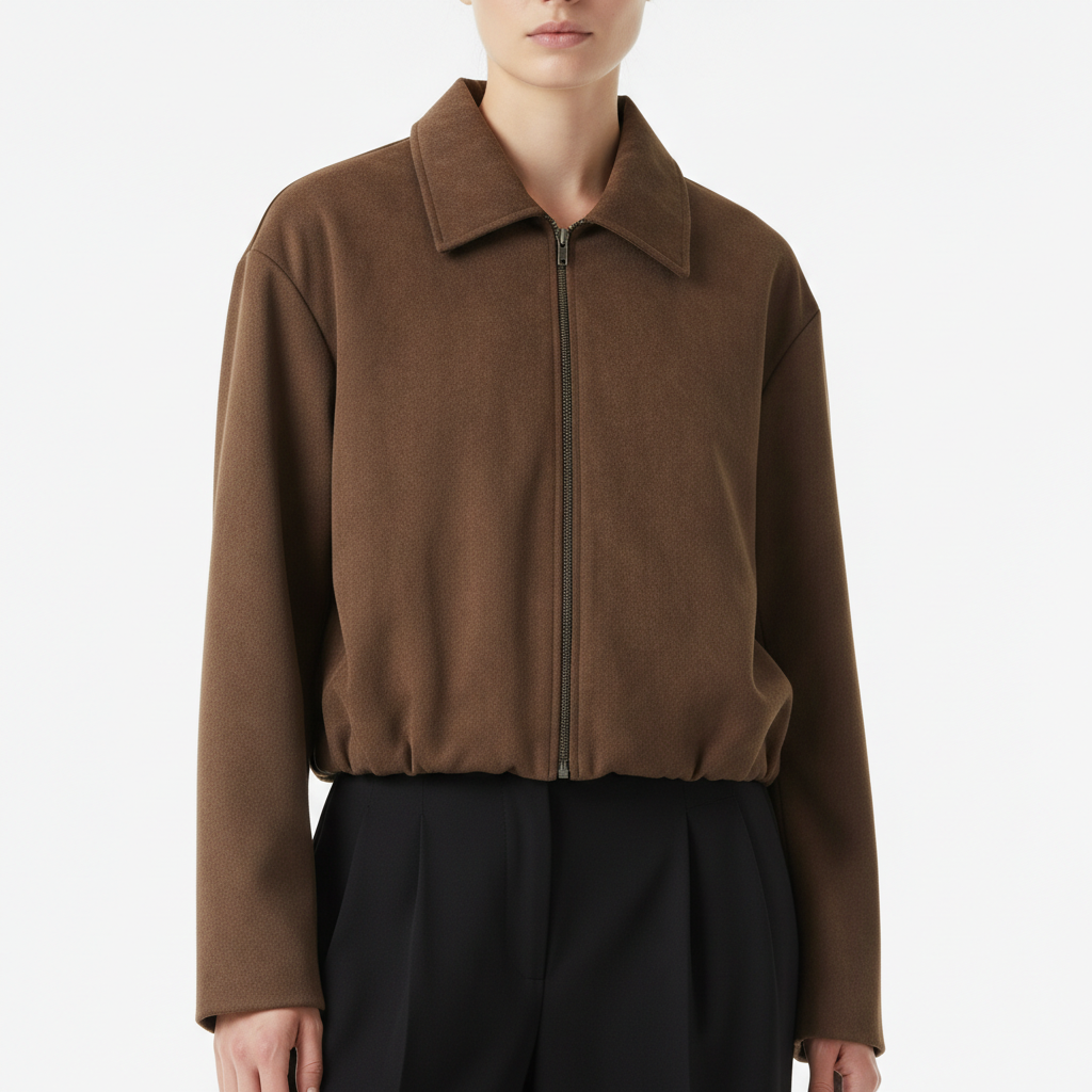 Essential Cropped Harrington Jacket — Taupe