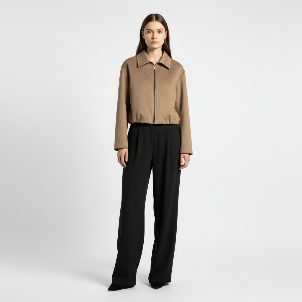 Essential Cropped Harrington Jacket — Camel