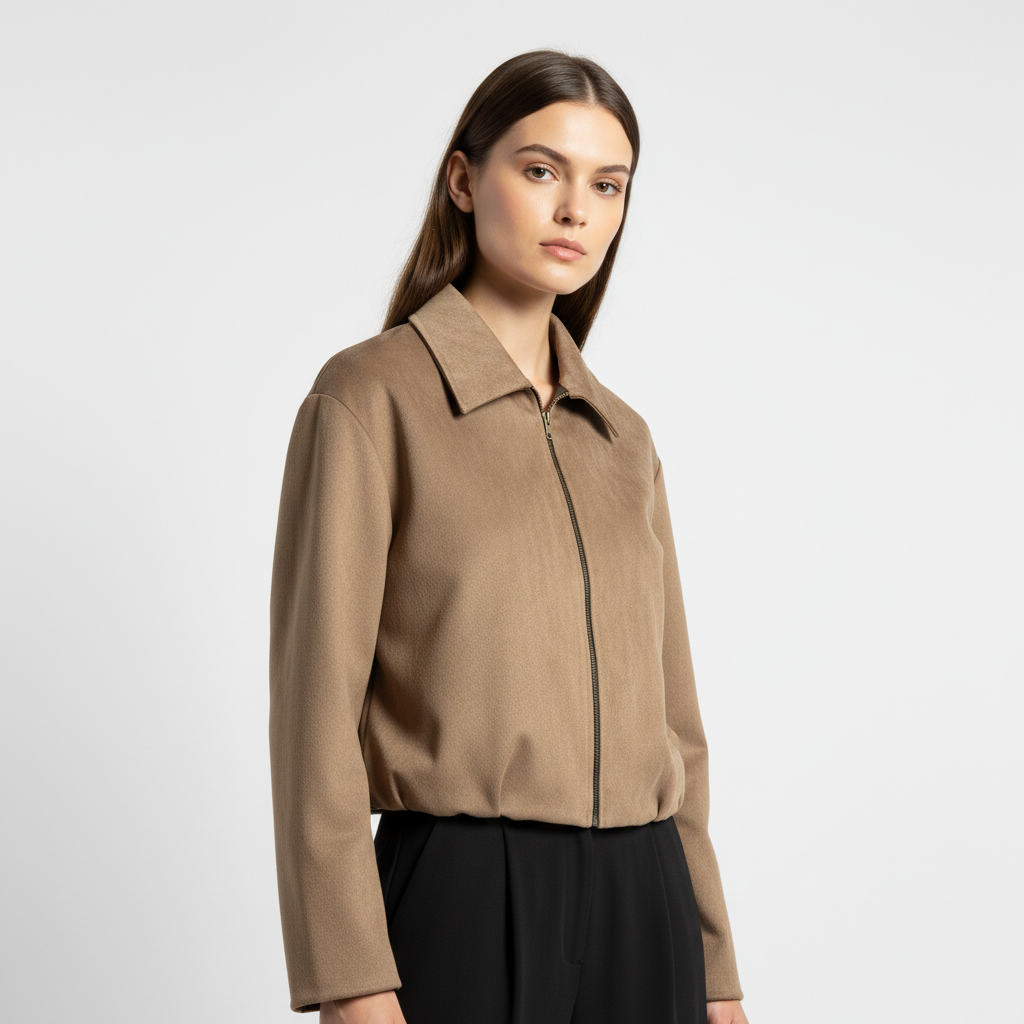 Essential Cropped Harrington Jacket — Camel