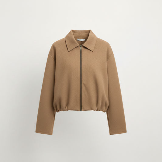 Essential Cropped Harrington Jacket — Camel