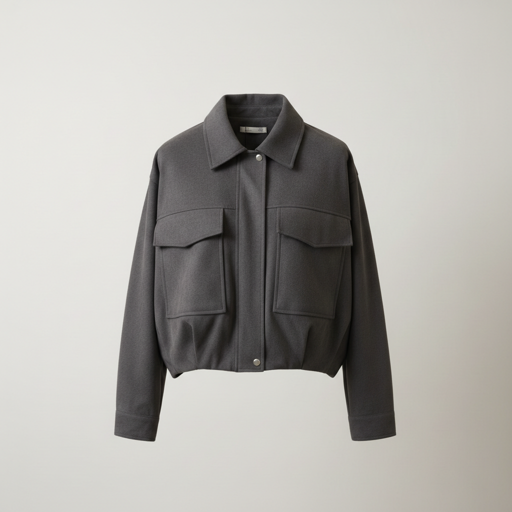 Women's Utility Cropped Jacket - Structured Bomber with Pockets