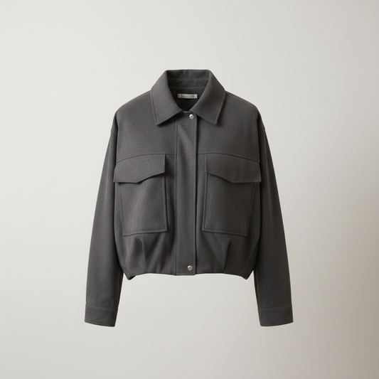 Women's Utility Cropped Jacket - Structured Bomber with Pockets