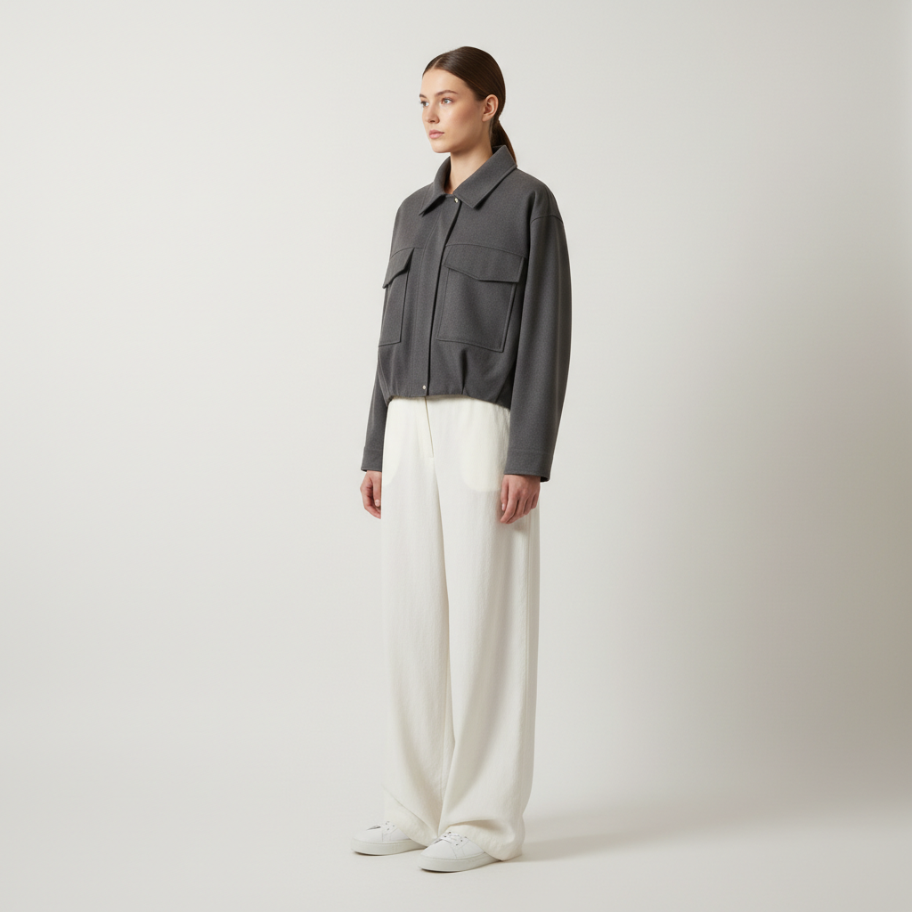 Women's Utility Cropped Jacket - Structured Bomber with Pockets