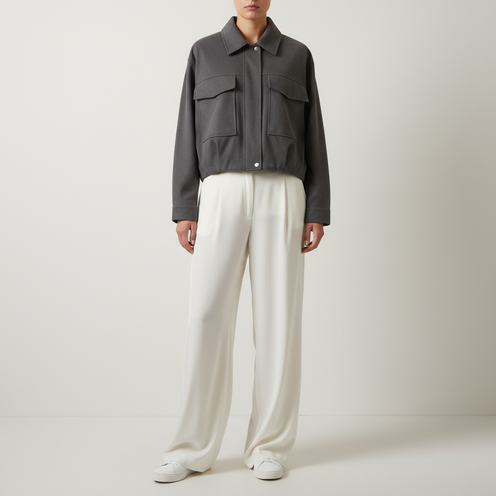 Women's Utility Cropped Jacket - Structured Bomber with Pockets