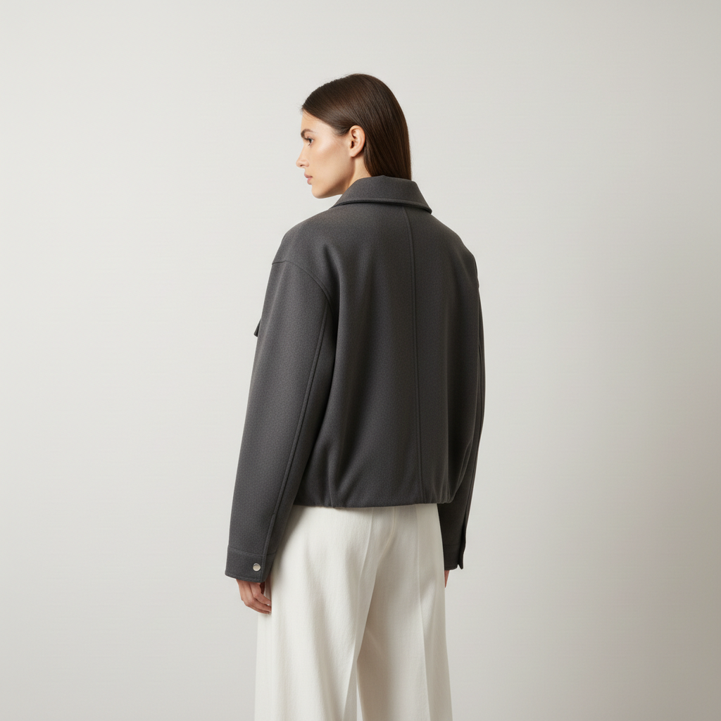 Women's Utility Cropped Jacket - Structured Bomber with Pockets