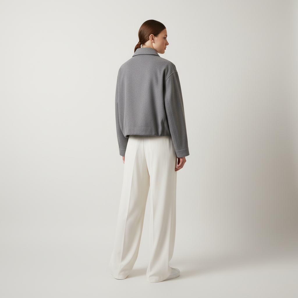 Women's Grey Utility Cropped Jacket - Structured Bomber with Pockets