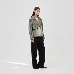 The Oversized Twill Cropped Trench — Sage Green