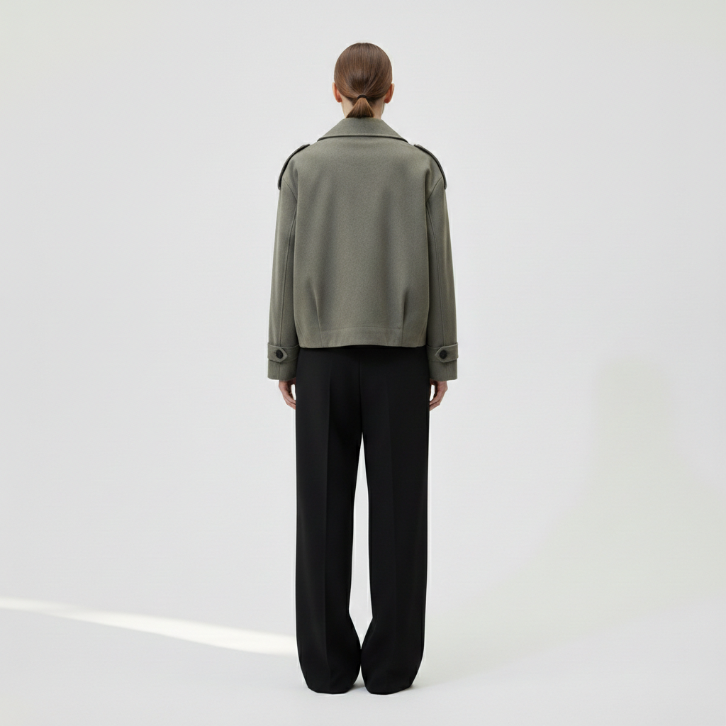 The Oversized Twill Cropped Trench — Sage Green