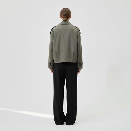 The Oversized Twill Cropped Trench — Sage Green